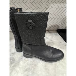 Tory Burch Marion Quilted Short Boots Black Leather Women’s Size 9M